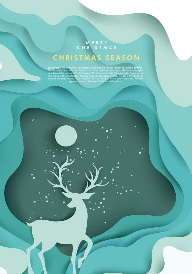 创意剪纸风圣诞节圣诞树圣诞老人麋鹿雪花3D立体海报PSD/AI素材模板【043】